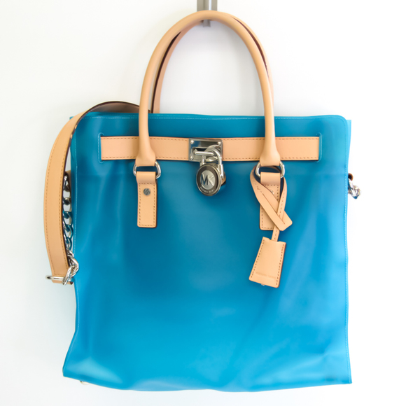 Michael Kors Handbags - MICHAEL MICHAEL KORS Women's Leather,Vinyl Shoulder Bag,Tote Bag Beige,Blue